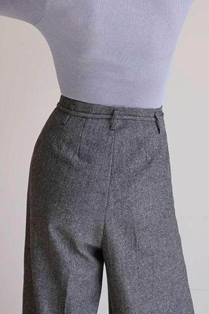 Gray winter wide leg wool pants women 4482