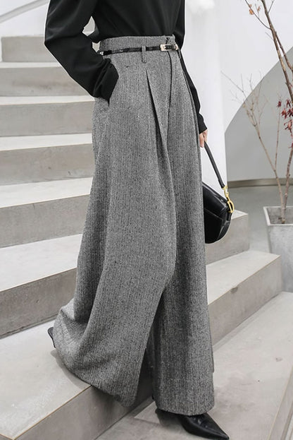 Loose fitting wide leg wool pants women 4638