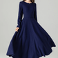 Long Wool Dress, Blue Wool Dress 4493