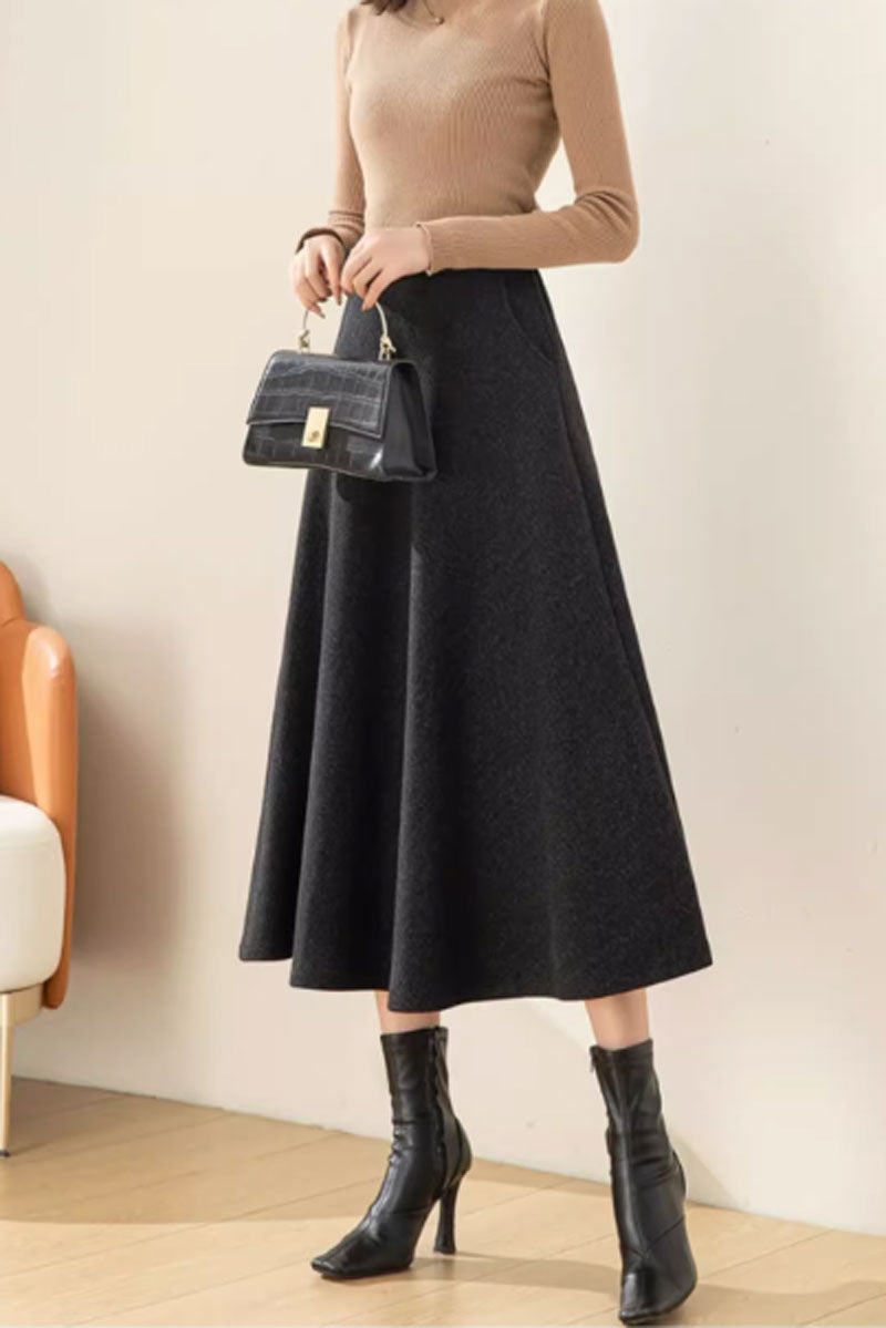 elastic waist a line winter wool skirt women 4753
