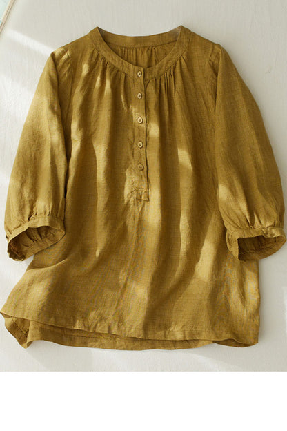 summer loose fitting linen tops 4322