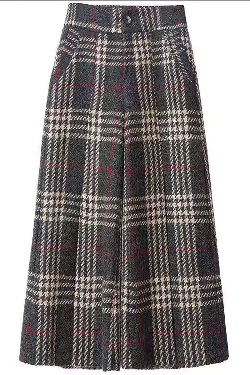 Loose fitting winter plaid wool pants women 4657