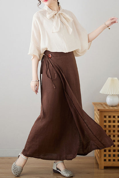 Brown Cotton Blend Wrap Skirt - Regular Fit, Maxi Length 4303