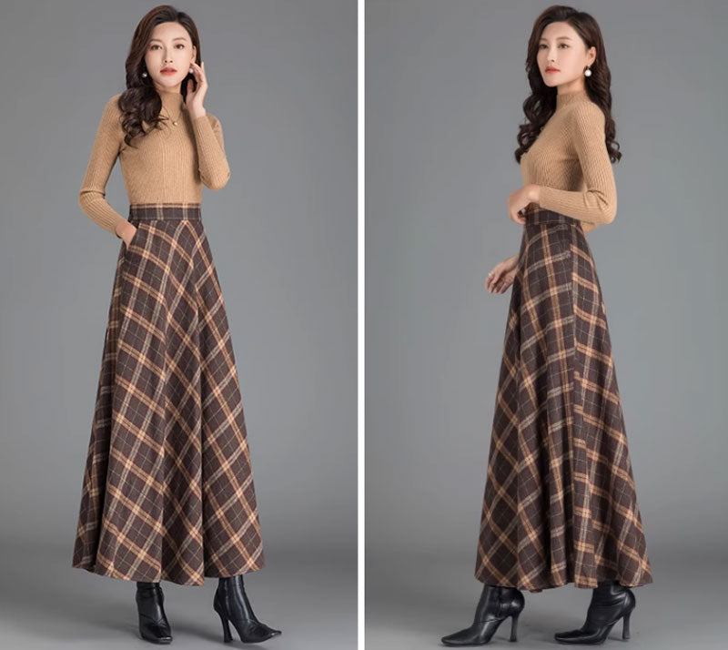 winter wool skirt women with pockets 4673-4