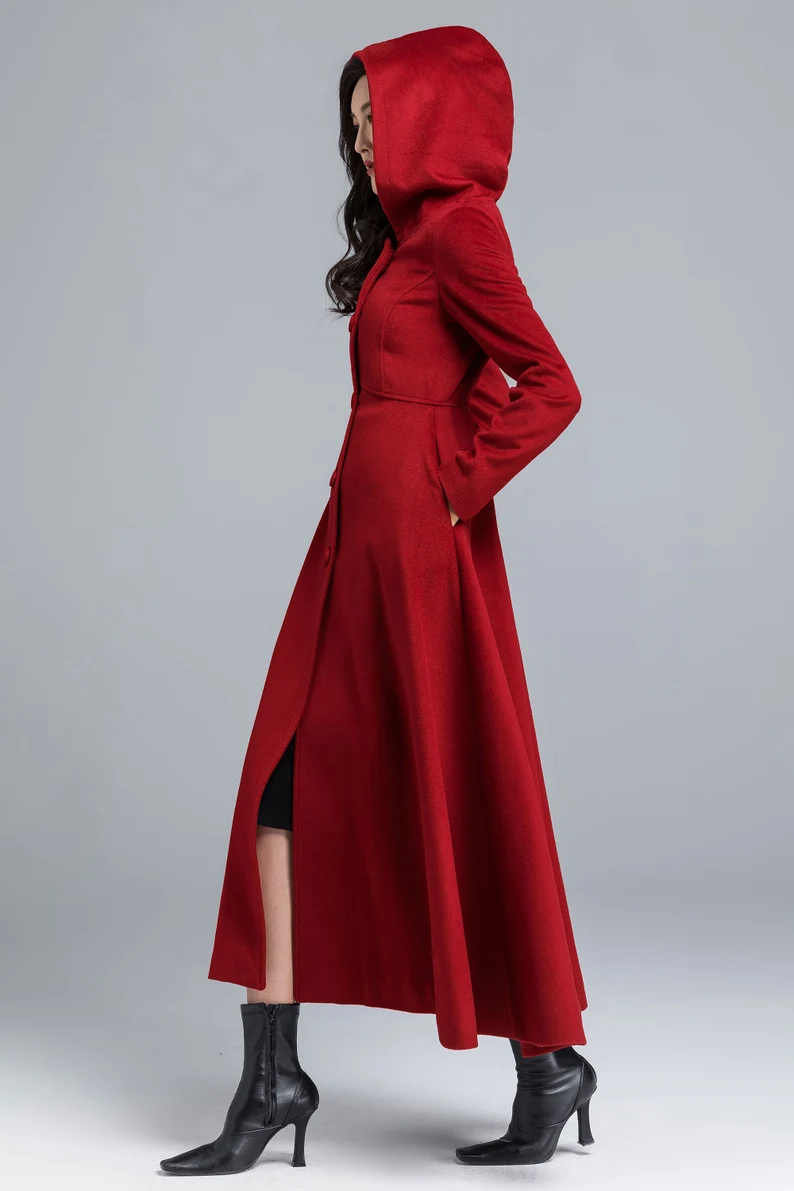 Red coat, Long Wool coat, Wool coat women 2483