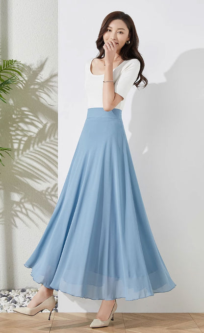Chiffon Skirt with Lining – Elegant Blue A-Line | Xiaolizi 4457