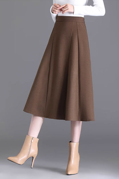 Midi a line winter wool skirt women 4749