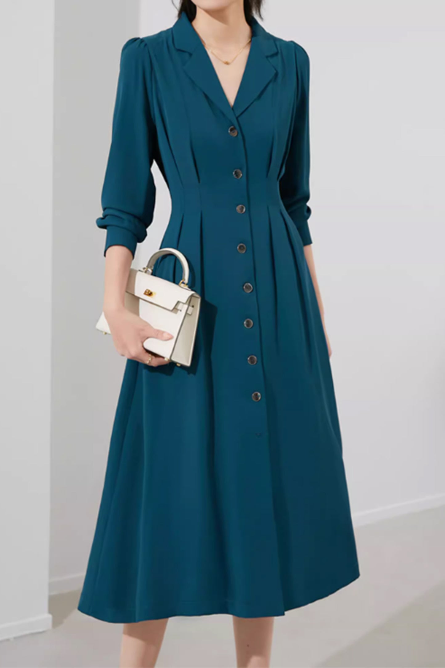 Button up long sleeves spring dresses women 4878