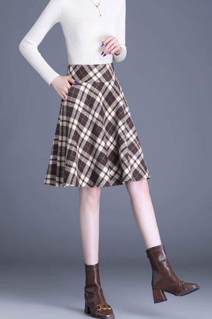 Brown Wool A-Line Skirt with Wide Waistband - Flattering Silhouette 4653