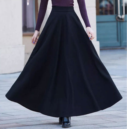Brown Wool Maxi Skirt - A-Line Silhouette with Side Pockets 4746