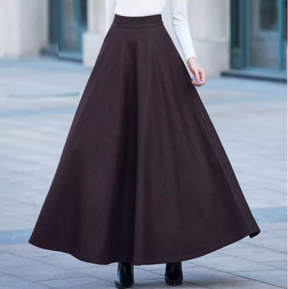 Brown Wool Maxi Skirt - A-Line Silhouette with Side Pockets 4746