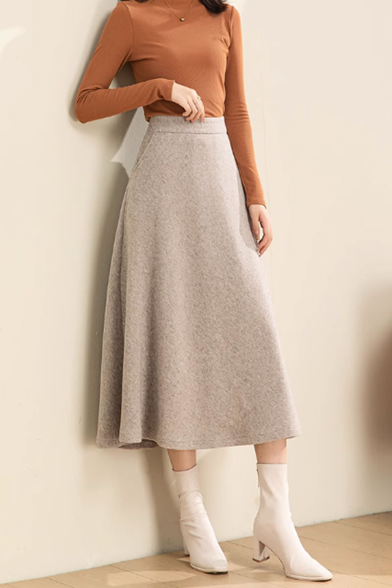 elastic waist a line winter wool skirt women 4753
