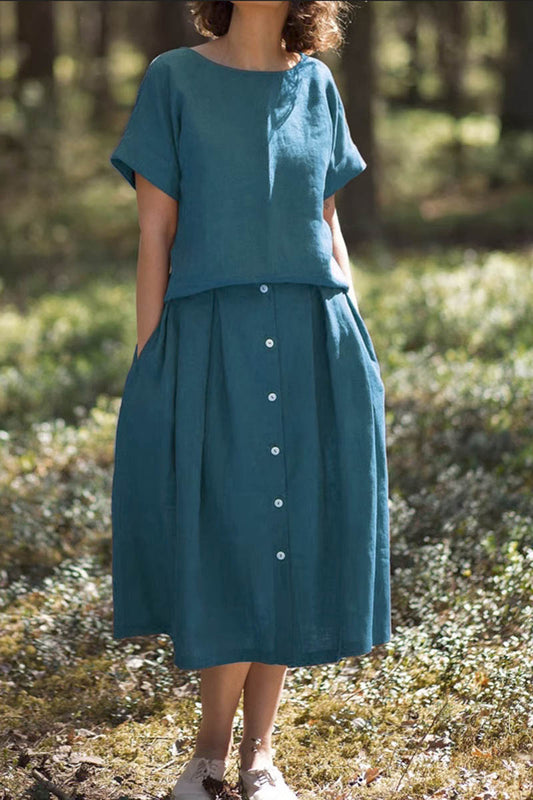 casual midi linen skirt with buttons 4353