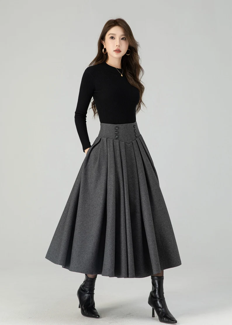 Wool skirt, Long Wool skirt, Wool midi skirt 4552