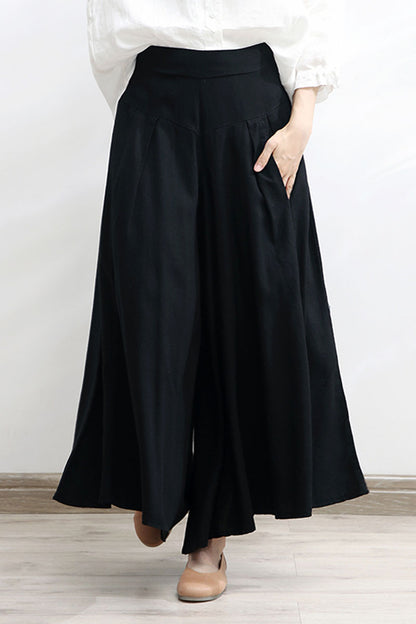 summer wide leg linen pants with elastic waist 4300