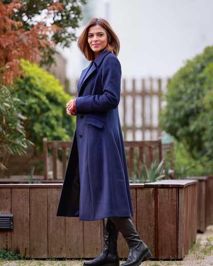 Navy Wool Coat Maxi - Warm Belted Mid-Calf Length 4144