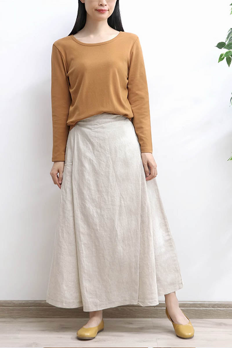 Beige a line womens summer skirt with pockets 4352