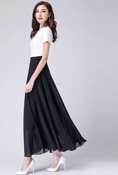 Chiffon Skirt with Lining – Elegant Blue A-Line | Xiaolizi 4457