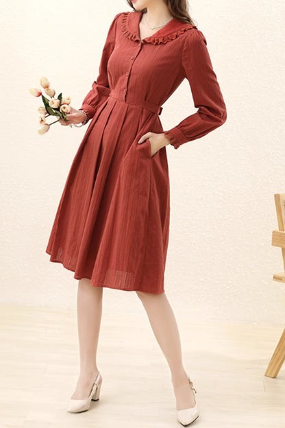 Red button front shirt dress for women 4890