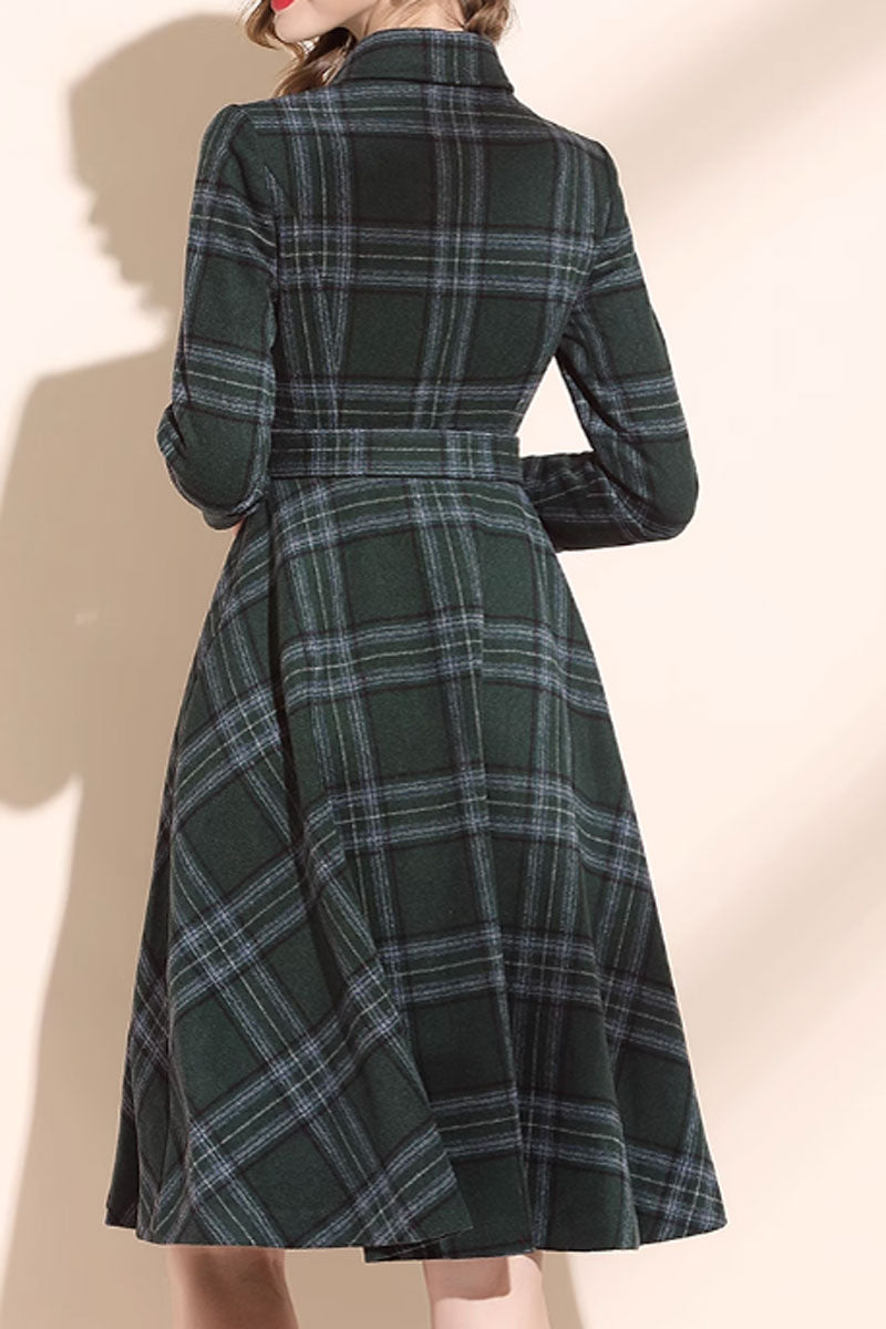 plaid winter wool dress with tie belt waist 4802