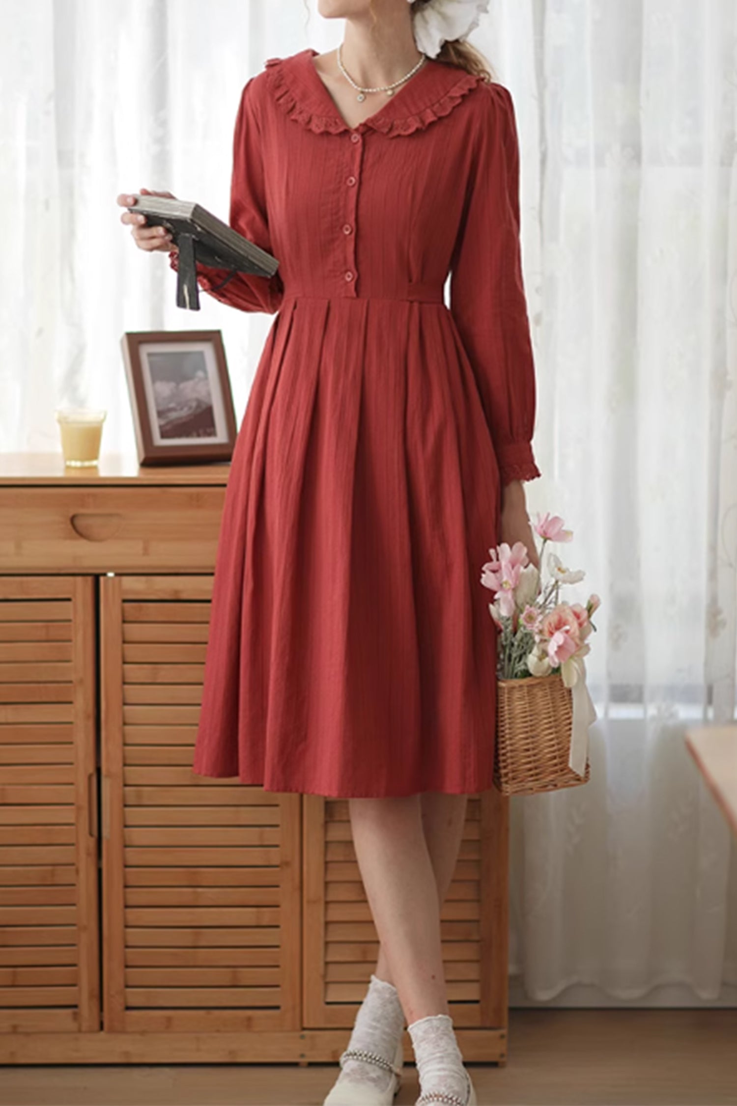 Fit and flare cotton shirt dress 4885 Xiaolizi Fit and flare cotton shirt dress 4885 Xiaolizi
