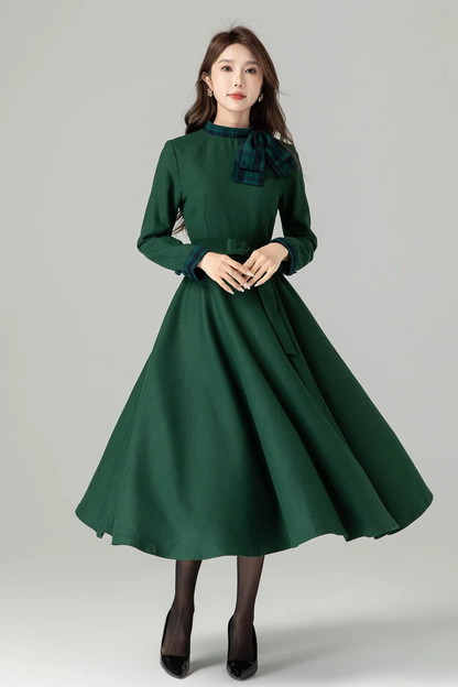 Vintage 1950s Green Swing Wool Dress 4489