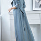 Blue stripled long trench coat autumn 4599