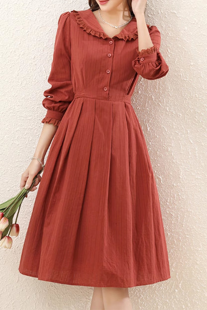Red button front shirt dress for women 4890