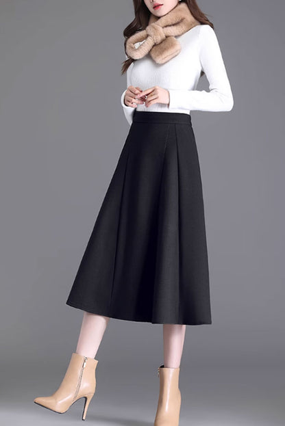 Midi a line winter wool skirt women 4749
