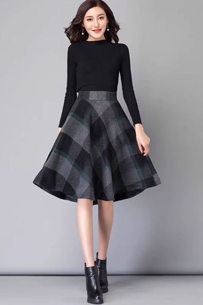 Black Wool Swing Skirt - A-Line Flowy Winter Essential 4655-6