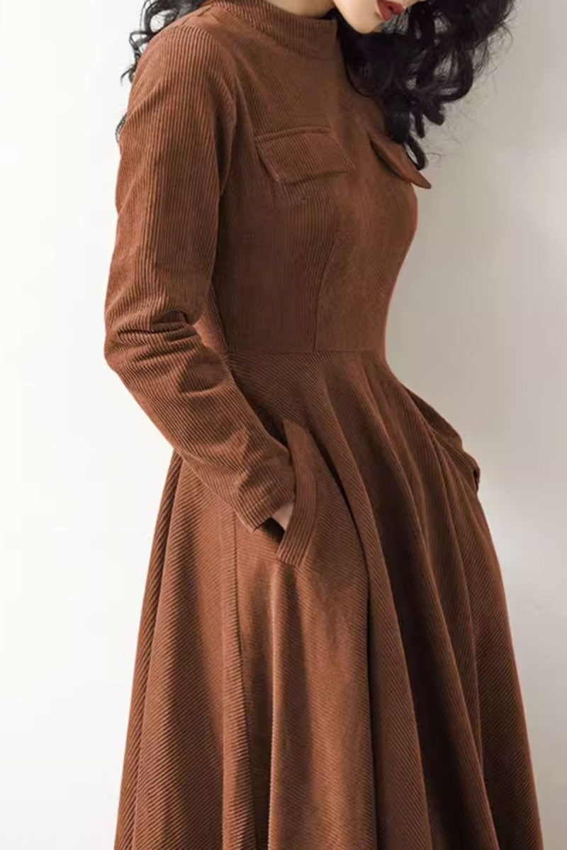 Vintage fit and flare corduroy dress women 4568 Xiaolizi Vintage fit and flare corduroy dress women 4568 Xiaolizi