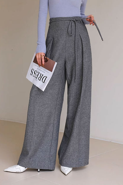 Gray winter wide leg wool pants women 4482 Xiaolizi Gray winter wide leg wool pants women 4482 Xiaolizi