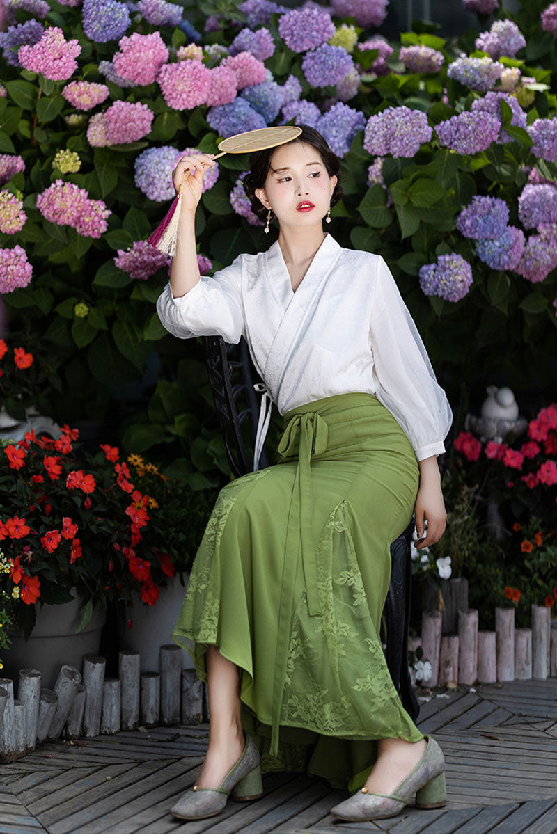 summer green chiffon skirt elegant fishtail skirt  4302