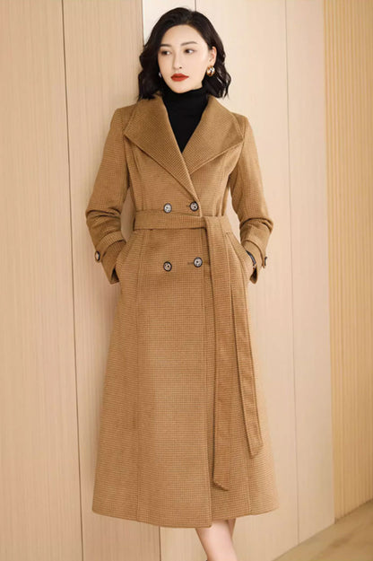 Double breasted winter plaid wool coat women 4704