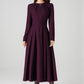 Handmade Wool Blend Dress – Purple A-Line Winter Midi 6523