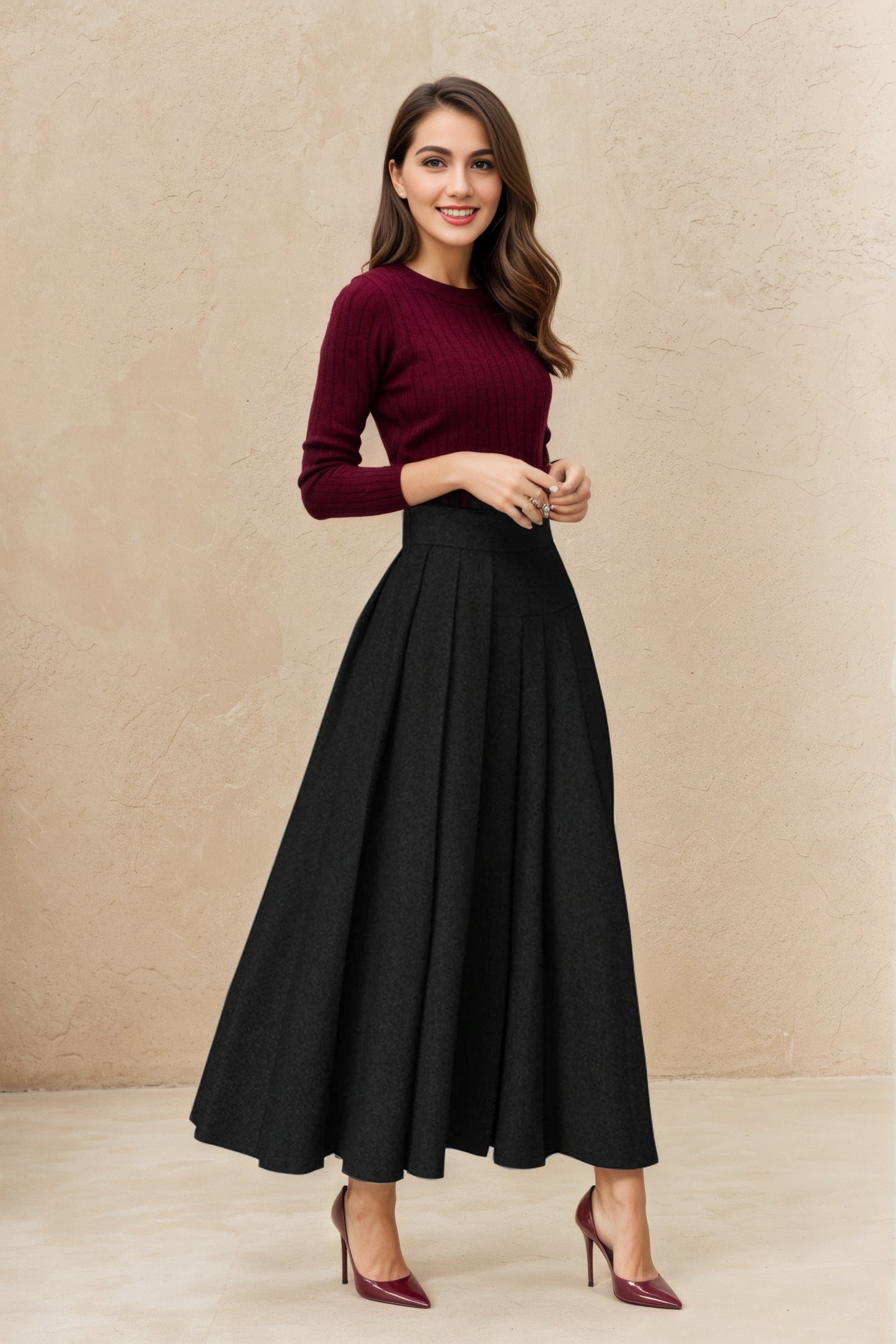 Black Wool Blend A-Line Skirt – Handmade Irregular Hem Midi | Xiaolizi  6514