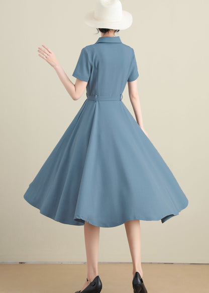 Vintage Inspired Linen Women Short Sleeve Shirtwaist Dress 3277# Xiaolizi Vintage Inspired Linen Women Short Sleeve Shirtwaist Dress 3277# Xiaolizi