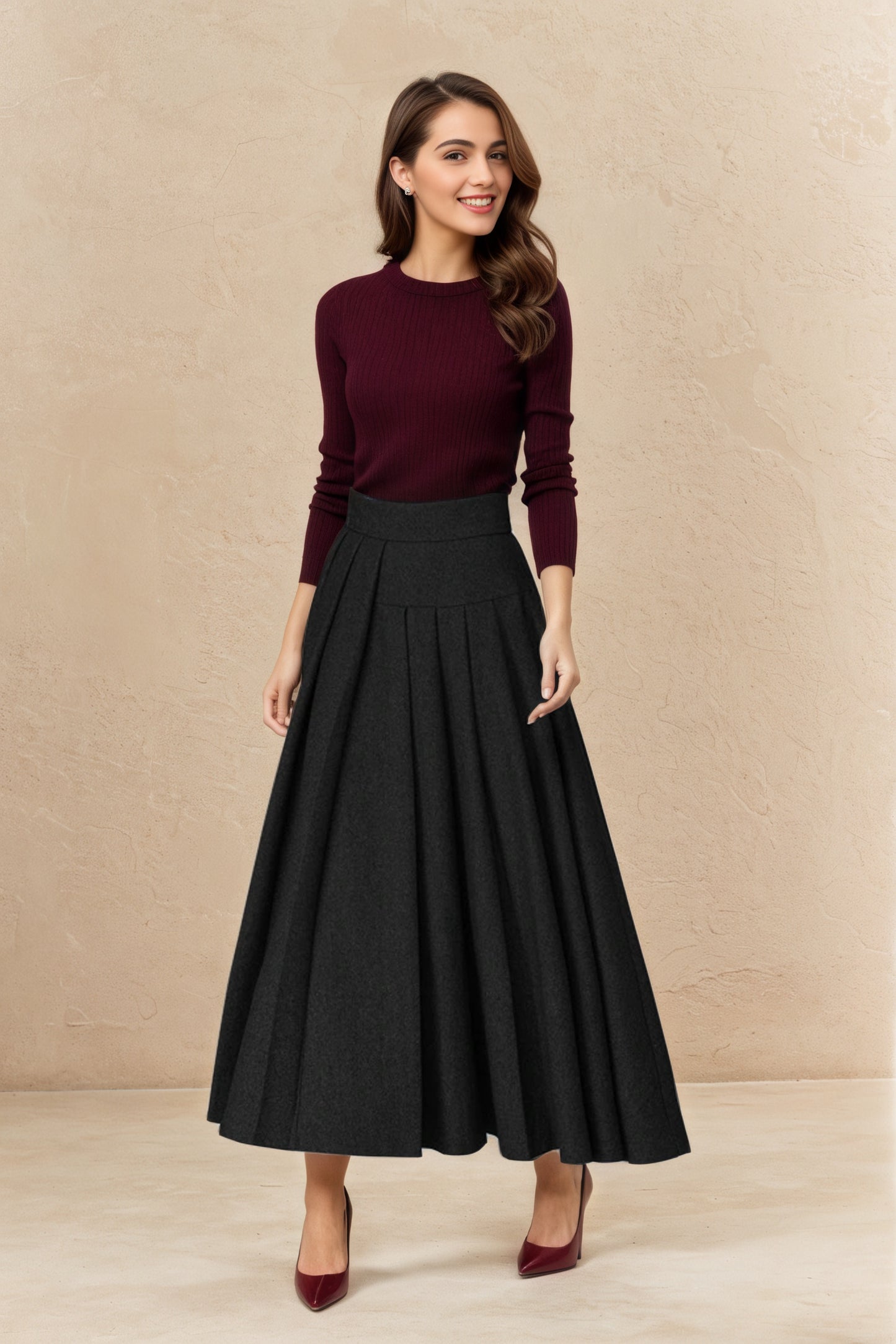 Black Wool Blend A-Line Skirt – Handmade Irregular Hem Midi | Xiaolizi  6514