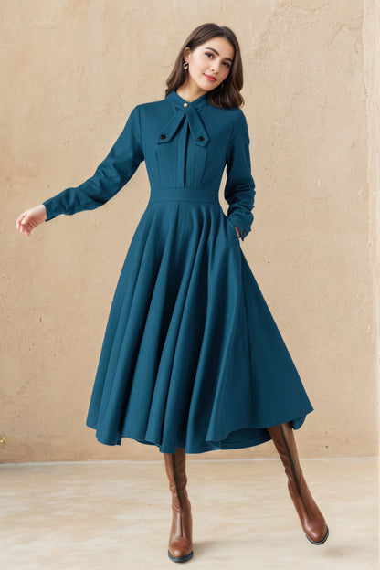 Classic 50s Fit And Flare Wool Dress 6519