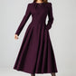 Handmade Wool Blend Dress – Purple A-Line Winter Midi 6523
