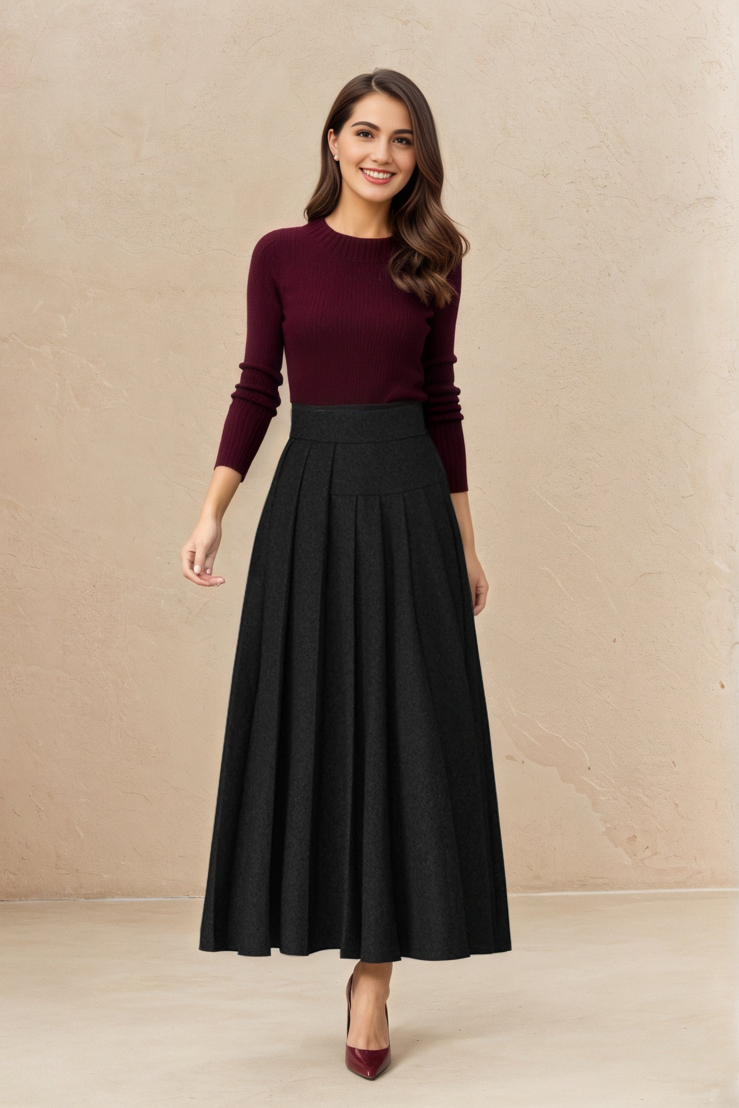 Black Wool Blend A-Line Skirt – Handmade Irregular Hem Midi | Xiaolizi  6514