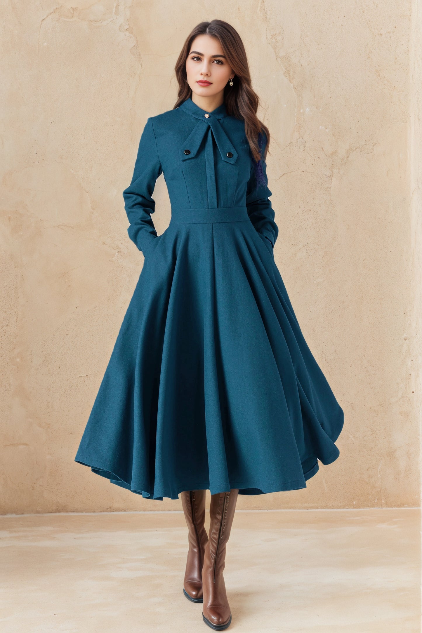 Classic 50s Fit And Flare Wool Dress 6519
