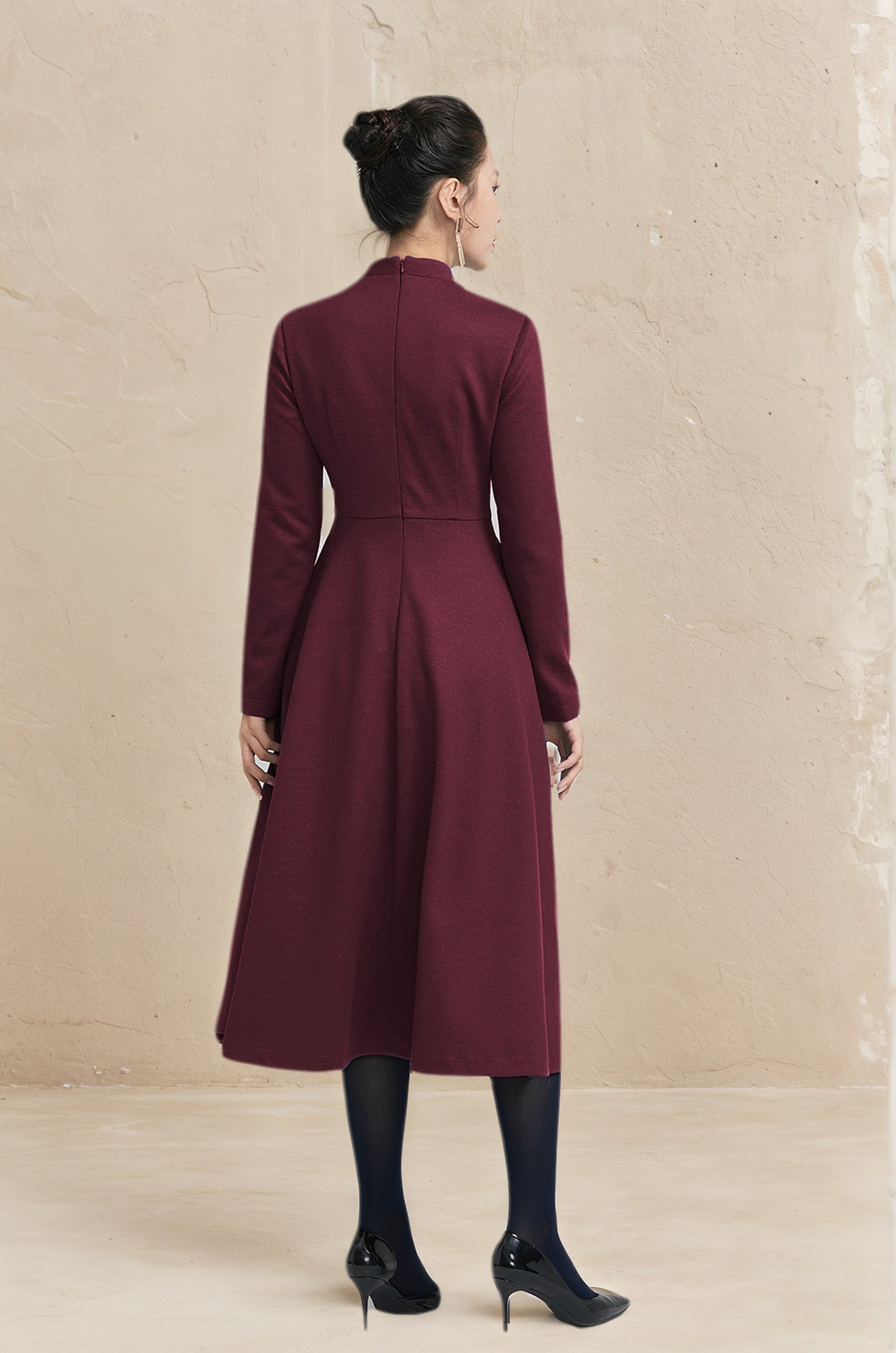 Winter wool long fit and flare warm dress for women 6517