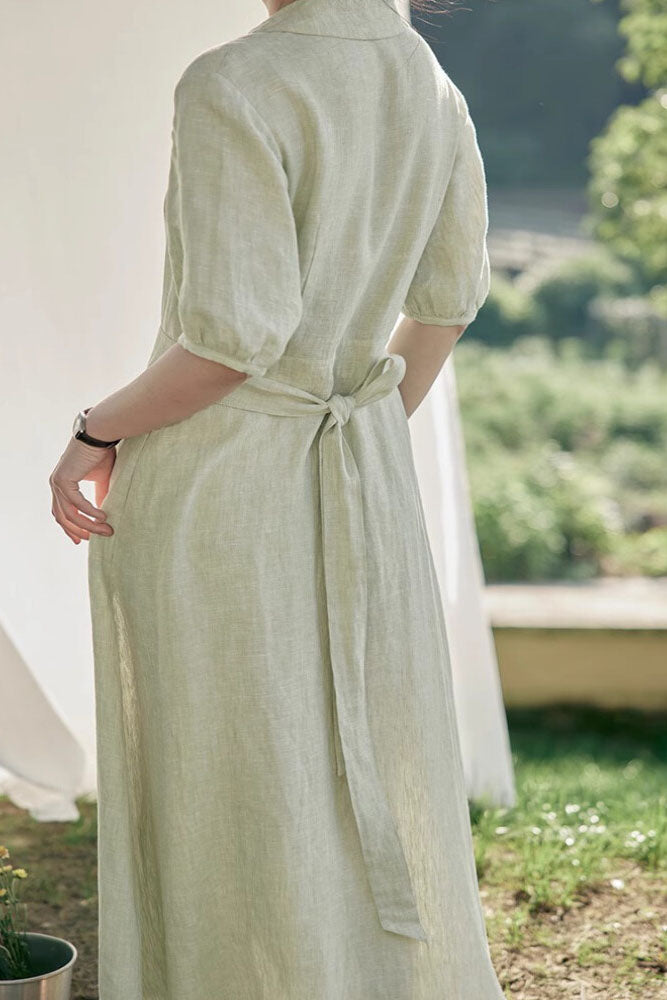 summer maxi linen shirt dress 4324 XiaoLizi