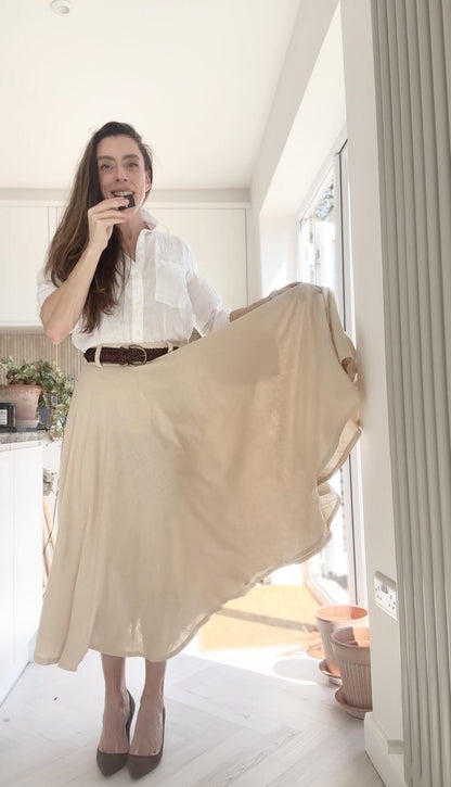 High Waist A-Line Skirt – Linen Cotton Circle Skirt with Pockets 6945