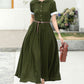 Green midi summer linen shirt dress 6048
