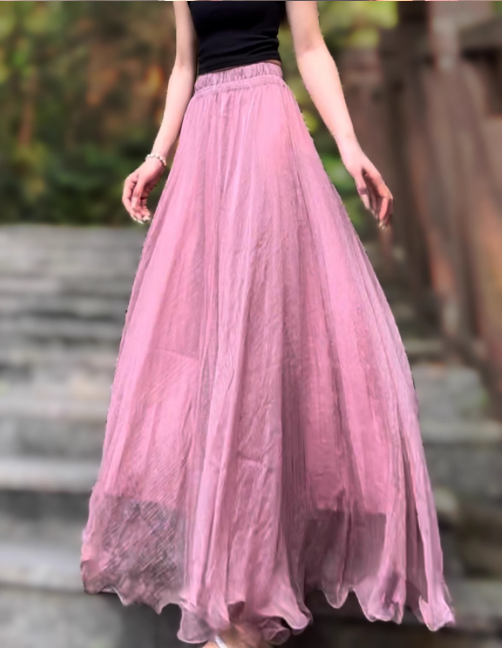 Maxi swing chiffon skirt women 6183- Pale Mauve