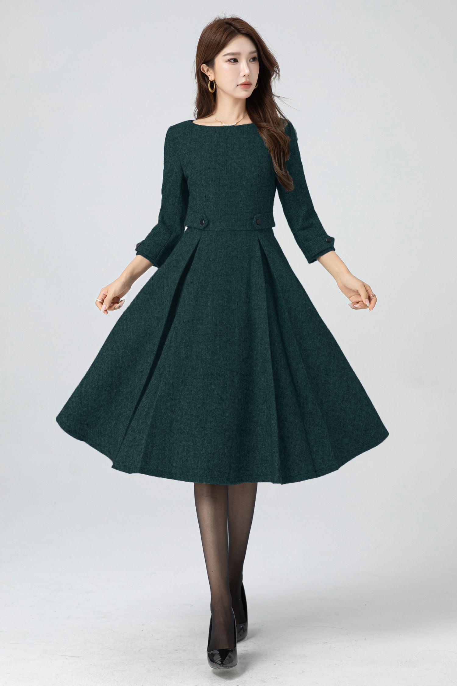 Wool Blend Fit and Flare Midi Dress Vintage Winter Dress 5301 Xiaolizi Wool Blend Fit and Flare Midi Dress Vintage Winter Dress 5301 Xiaolizi