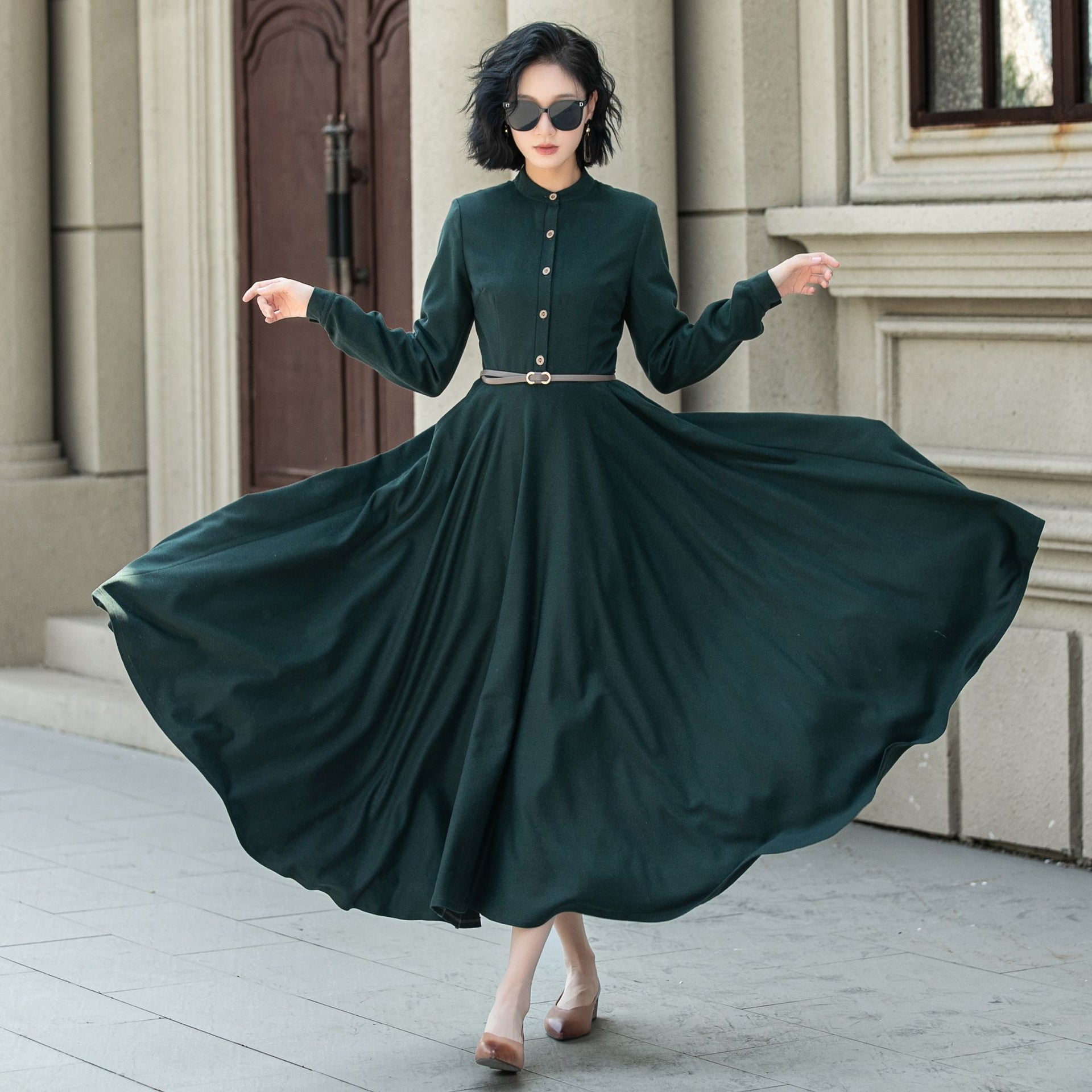 Dark green maxi winter wool dress 5314 – Xiaolizi