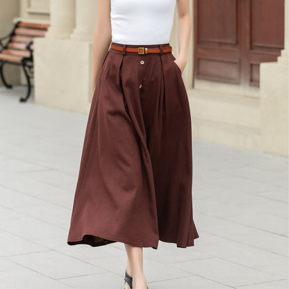 A line brown button front midi linen skirt 4949